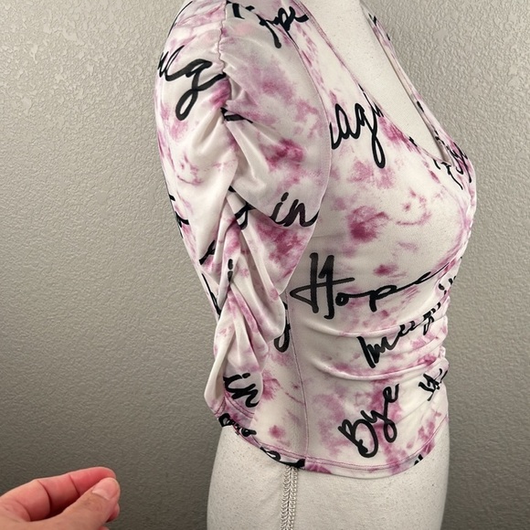 Love J 90s Y2K Sheer Pink & Black Peace Love Top Size Small New with tags! - Picture 3 of 6